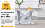 Modern Grey Marble Dining Table with Double V-Shaped Supports