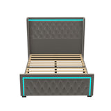 Velvet Queen Platform Bed with LED Light Headboard