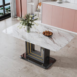 Modern Minimalist White Marble Dining Table with Silver Legs