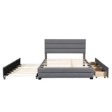 LUSPAZ Queen Bed Frame with Trundle & Storage Drawers - Upholstered Extendable Bed