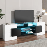 80" Unique Shape TV Stand with Lit Glass Shelves & Color Changing LEDs