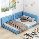 Blue Upholstered Tufted Platform Bed