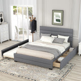 LUSPAZ Queen Bed Frame with Trundle & Storage Drawers - Upholstered Extendable Bed