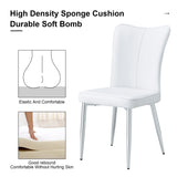 Modern White Dining Chairs Set, PU Leather Seat, Silver Metal Legs