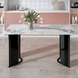 Modern Minimalist White Marble Dining Table with Silver Legs