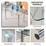 Modern Glass Dining Table for Dining Room, 63 Inch Rectangular Kitchen Table with Silver Metal Legs.
