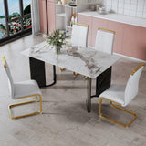 Modern Glass Dining Set with White Marble Top