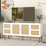 Boho Style TV Stand with Rattan Door - Fits Up to 70 Inch TV