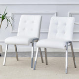 LUSPAZ Grey Tufted Faux Leather Dining Chairs Set - 2 Pack