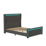 Velvet Queen Platform Bed with LED Light Headboard