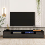 Modern LED TV Stand with Color Changing Lights, 82.6" Length Black Cabinet