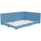 Blue Upholstered Tufted Platform Bed