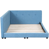 Blue Upholstered Tufted Platform Bed